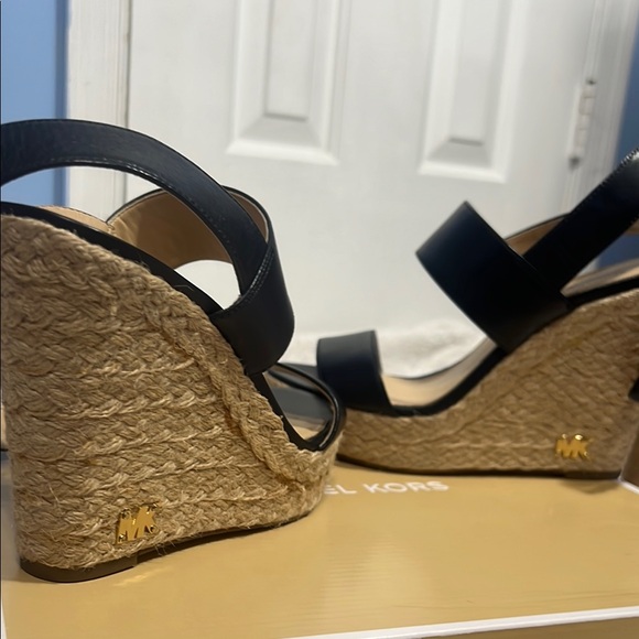 Black Leather Wedge Sandals - Picture 4 of 6